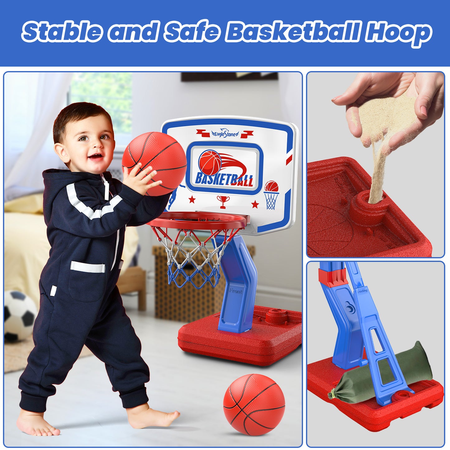 Eaglestone Toddler Basketball Hoop for Kids with 4 Balls, Adjustable Height