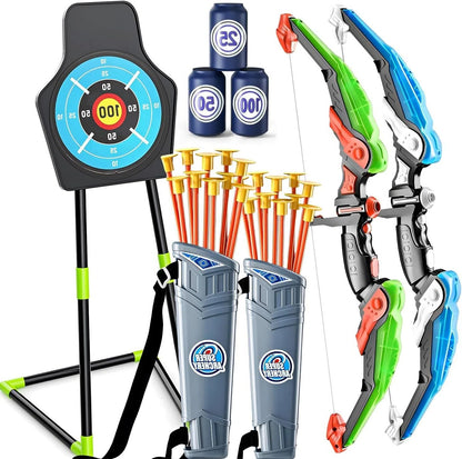 EagleStone 2 Pack Kids Bow and Arrow with LED Light,Archery Set with Standing Target, Bow and Arrow Toys for Kids 4-6 6-8 8-12,Outdoor Games Toys for Boys Girls