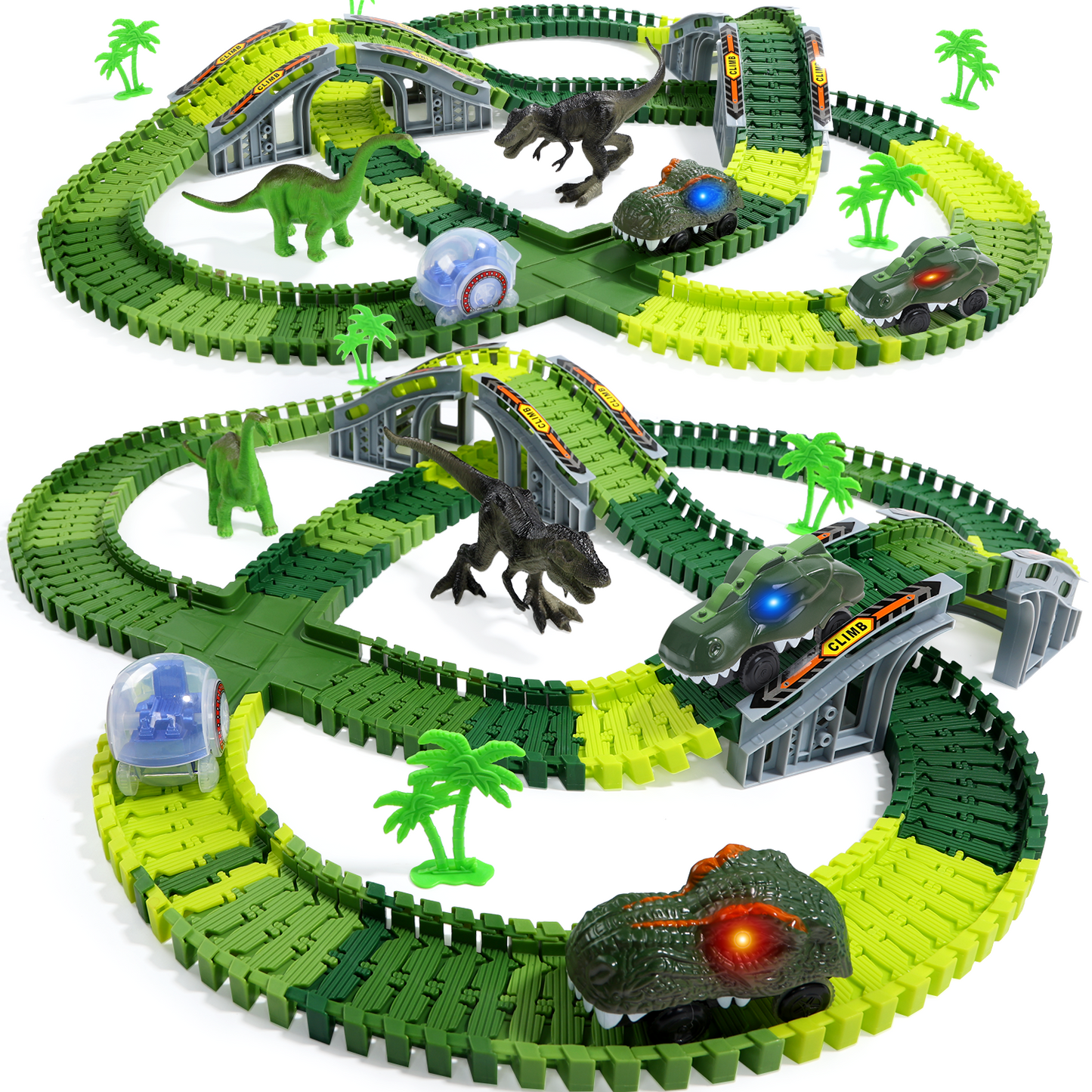 EagleStone Dinosaur Race Track Set for Kids – 233 PCS Flexible Race Tracks,2 Electric Dino Cars with Light, 2 Dino Figures,Christmas Birthday Gift to 3-8 Year Old Boys and Girls