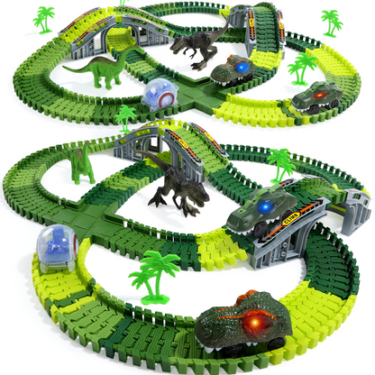 EagleStone Dinosaur Race Track Set for Kids – 233 PCS Flexible Race Tracks,2 Electric Dino Cars with Light, 2 Dino Figures,Christmas Birthday Gift to 3-8 Year Old Boys and Girls