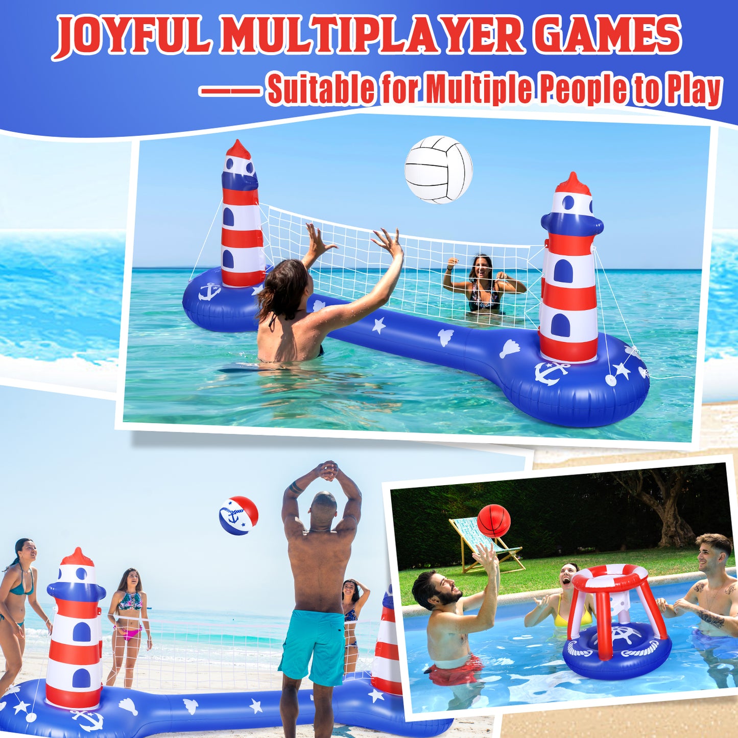 EagleStone Pool Volleyball Net & Basketball Hoop