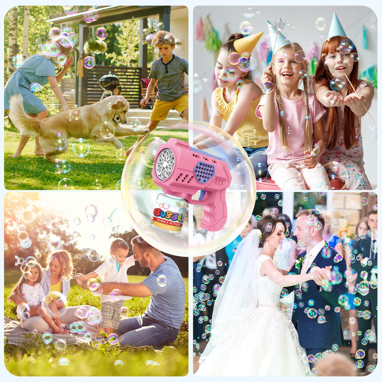 EagleStone Easter Bubble Gun Machine 2 Pack for Kids, 10 Hole Easter Bunny Bubble Wand Blaster ,Pink&Green