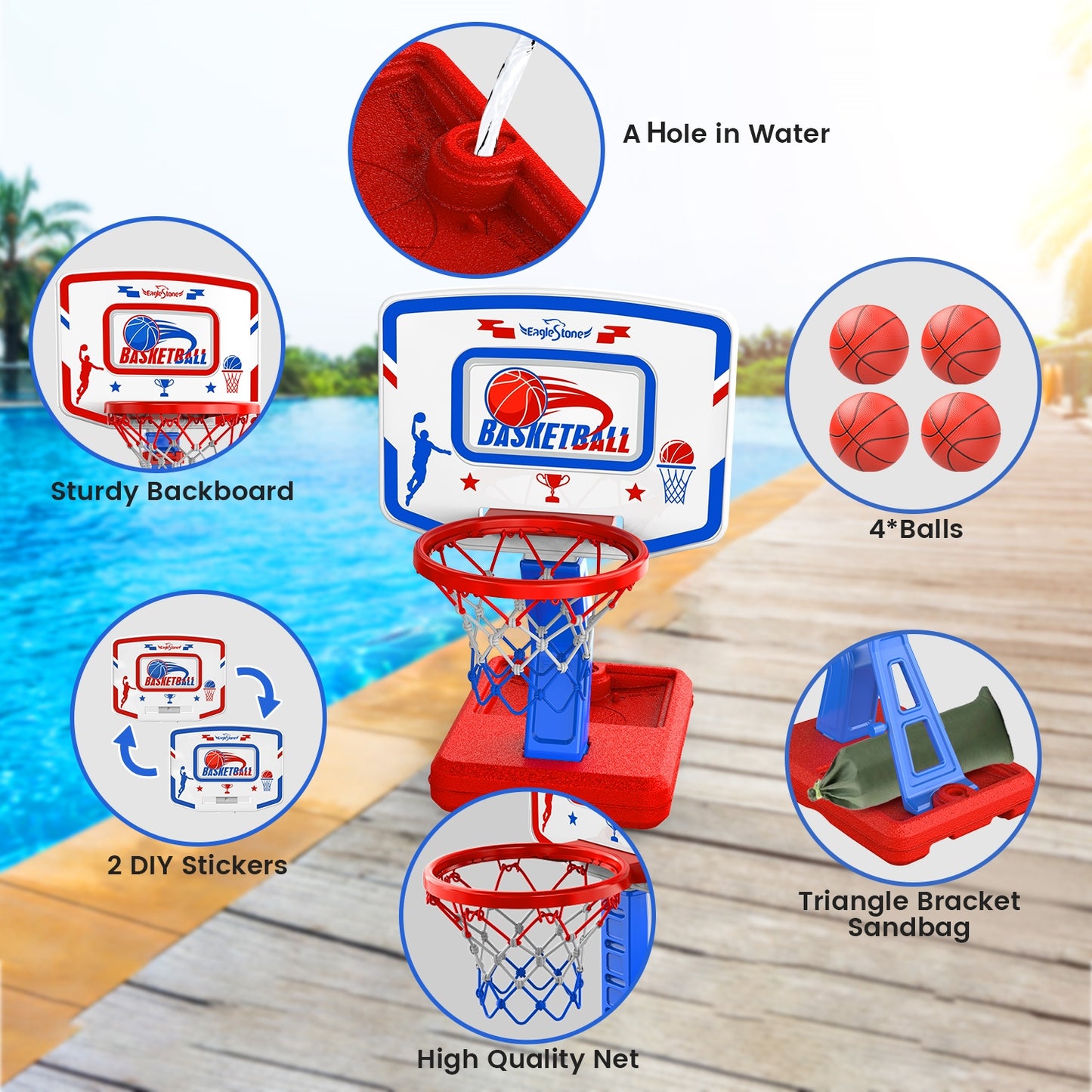 Eaglestone Toddler Basketball Hoop for Kids with 4 Balls, Adjustable Height