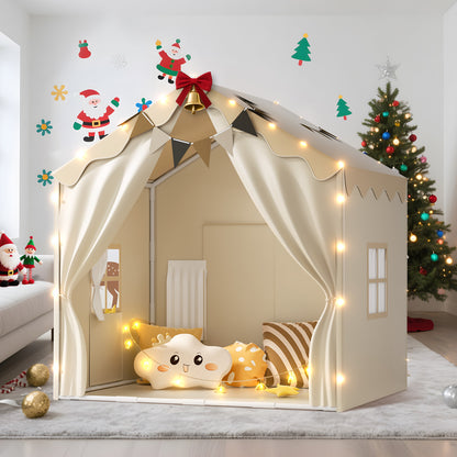 EagleStone 2-in-1 Kids Tent,Large Play Tent with Padded Mat and Lights,Kids Playhouse with 2 Doors & 4 Windows,2 Large Side Pockets,Indoor Outdoor Kid Play Tent for Toddlers,53" x40" x 51