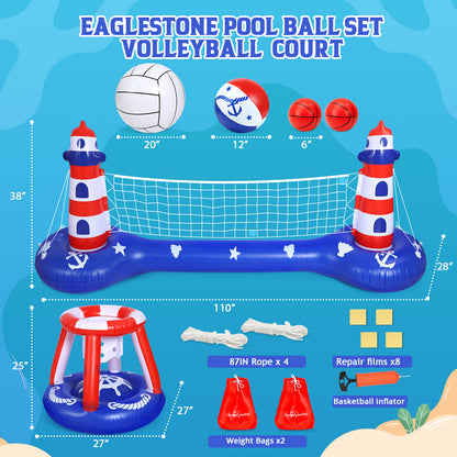 EagleStone Pool Volleyball Net & Basketball Hoop