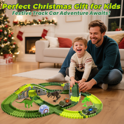 EagleStone Dinosaur Race Track Set for Kids – 233 PCS Flexible Race Tracks,2 Electric Dino Cars with Light, 2 Dino Figures,Christmas Birthday Gift to 3-8 Year Old Boys and Girls