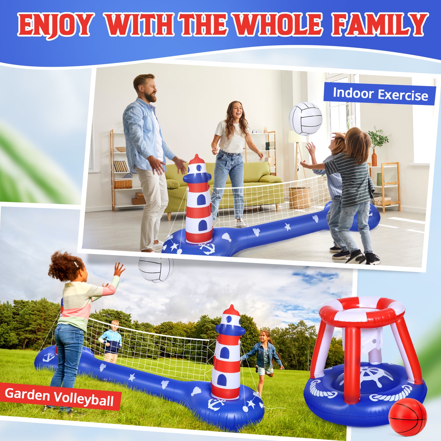 EagleStone Pool Volleyball Net & Basketball Hoop