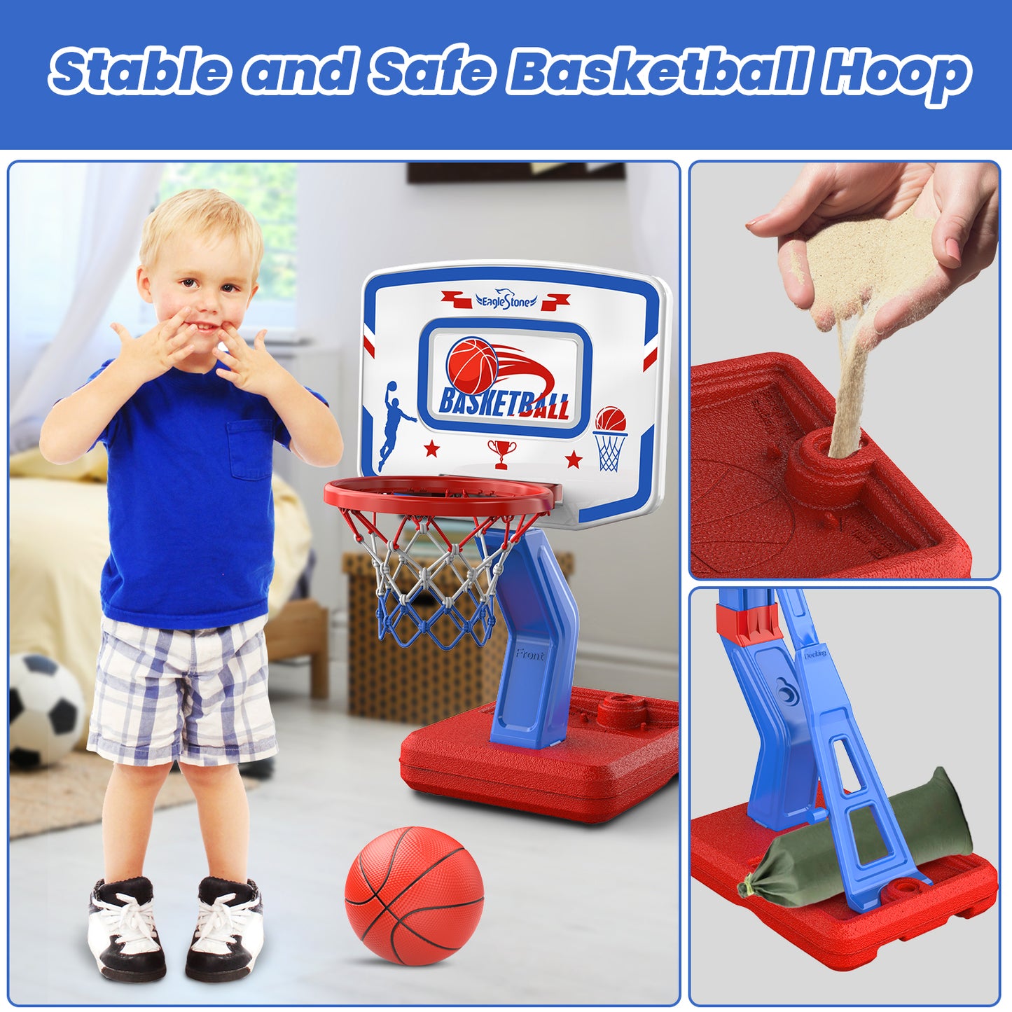 Eaglestone Toddler Basketball Hoop for Kids with 4 Balls, Adjustable Height
