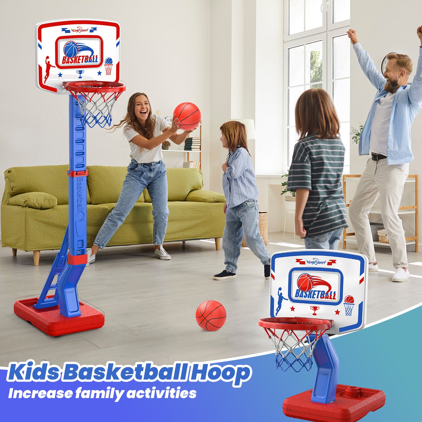 Eaglestone Toddler Basketball Hoop for Kids with 4 Balls, Adjustable Height