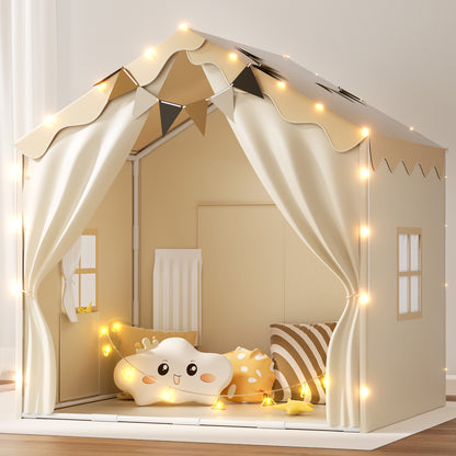 EagleStone 2-in-1 Kids Tent,Large Play Tent with Padded Mat and Lights,Kids Playhouse with 2 Doors & 4 Windows,2 Large Side Pockets,Indoor Outdoor Kid Play Tent for Toddlers,53" x40" x 51