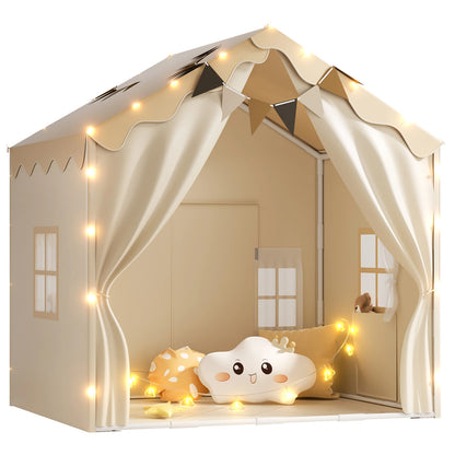 EagleStone 2-in-1 Kids Tent,Large Play Tent with Padded Mat and Lights,Kids Playhouse with 2 Doors & 4 Windows,2 Large Side Pockets,Indoor Outdoor Kid Play Tent for Toddlers,53" x40" x 51