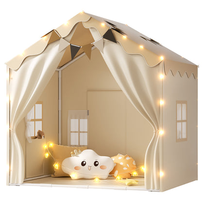 EagleStone 2-in-1 Kids Tent,Large Play Tent with Padded Mat and Lights,Kids Playhouse with 2 Doors & 4 Windows,2 Large Side Pockets,Indoor Outdoor Kid Play Tent for Toddlers,53" x40" x 51