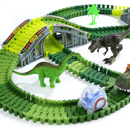 EagleStone Dinosaur Race Track Set for Kids – 233 PCS Flexible Race Tracks,2 Electric Dino Cars with Light, 2 Dino Figures,Christmas Birthday Gift to 3-8 Year Old Boys and Girls