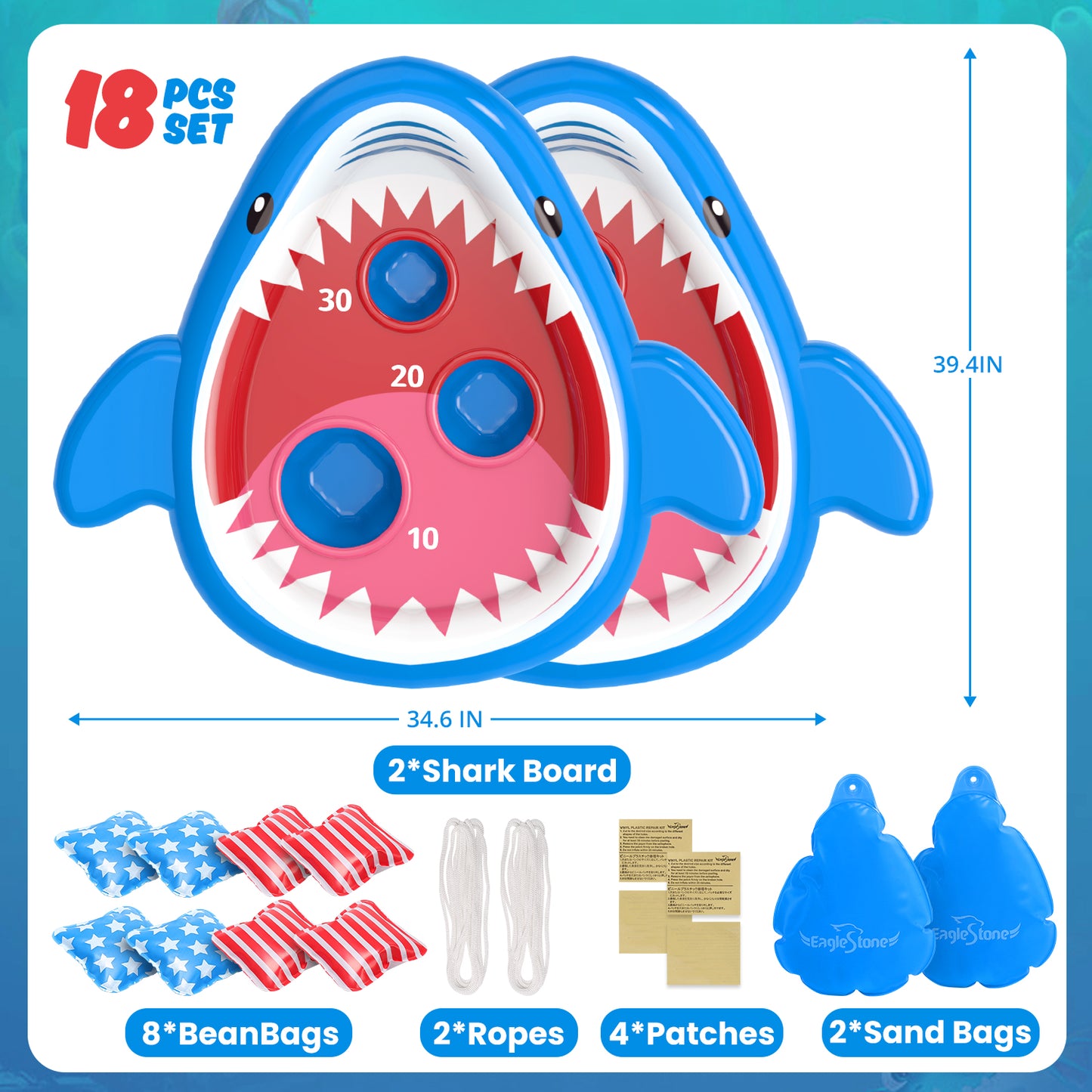 Eaglestone 2 PCS Pool Shark Cornhole Toys for Kids