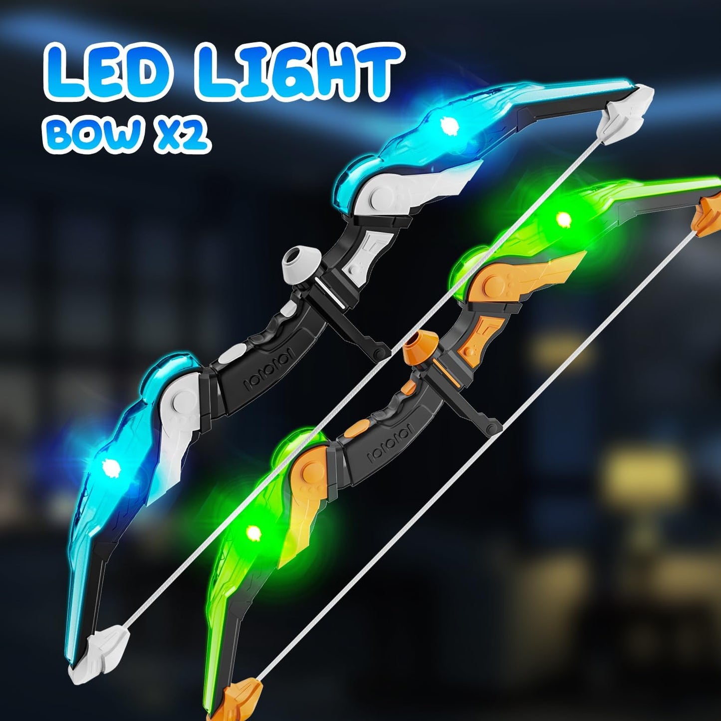 EagleStone 2 Pack Kids Bow and Arrow with LED Light,Archery Set with Standing Target, Bow and Arrow Toys for Kids 4-6 6-8 8-12,Outdoor Games Toys for Boys Girls