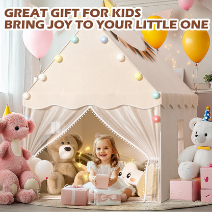 EagleStone Kids Play Tent with Star Light and Padded Mat, Playhouse for Kids, Neutral Color Play Room Furniture, Indoor Bed Tent Gift Toys for Toddle 3,4,5,6-Year-Old Girls,Boys, Girls,