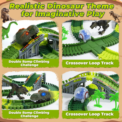 EagleStone Dinosaur Race Track Set for Kids – 233 PCS Flexible Race Tracks,2 Electric Dino Cars with Light, 2 Dino Figures,Christmas Birthday Gift to 3-8 Year Old Boys and Girls