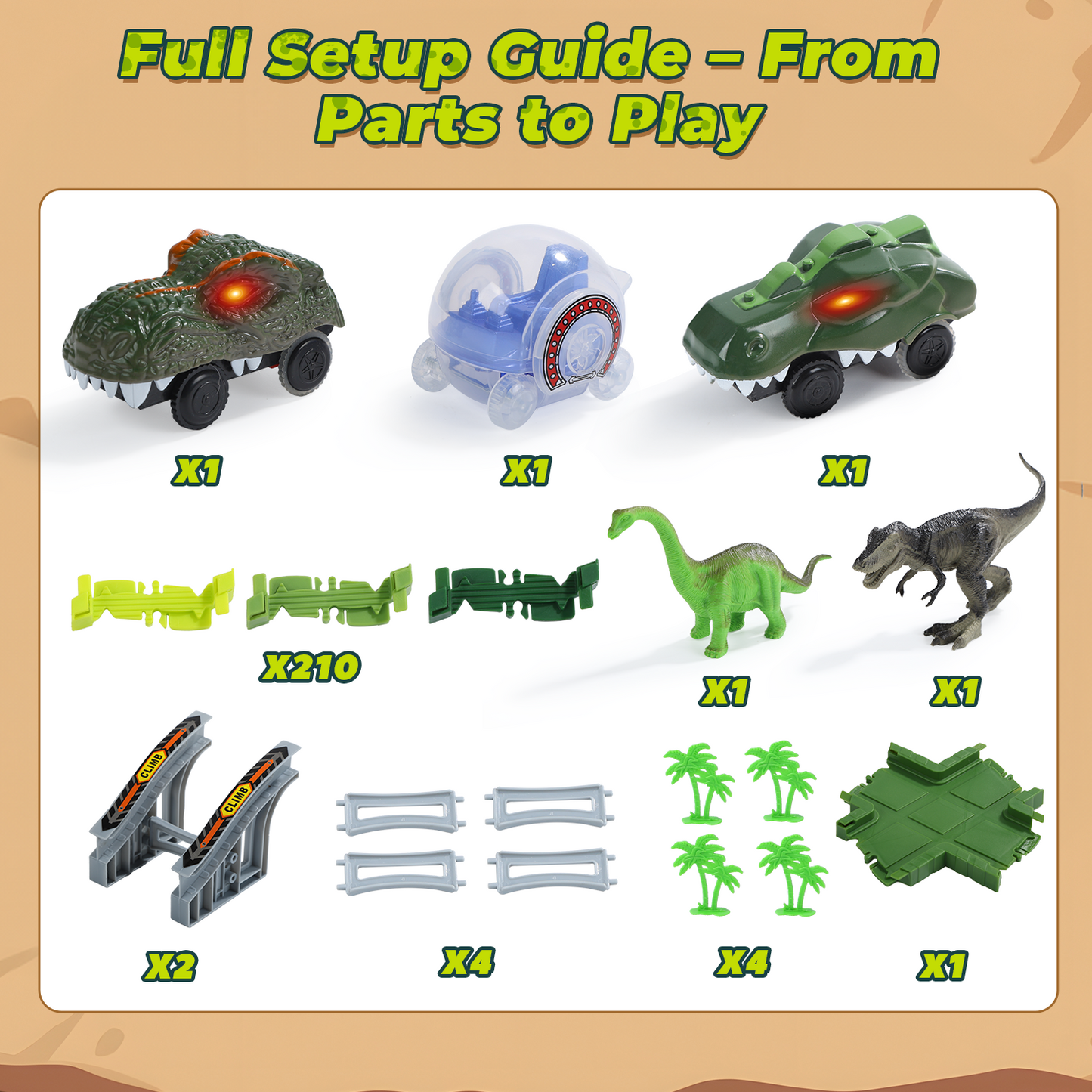 EagleStone Dinosaur Race Track Set for Kids – 233 PCS Flexible Race Tracks,2 Electric Dino Cars with Light, 2 Dino Figures,Christmas Birthday Gift to 3-8 Year Old Boys and Girls
