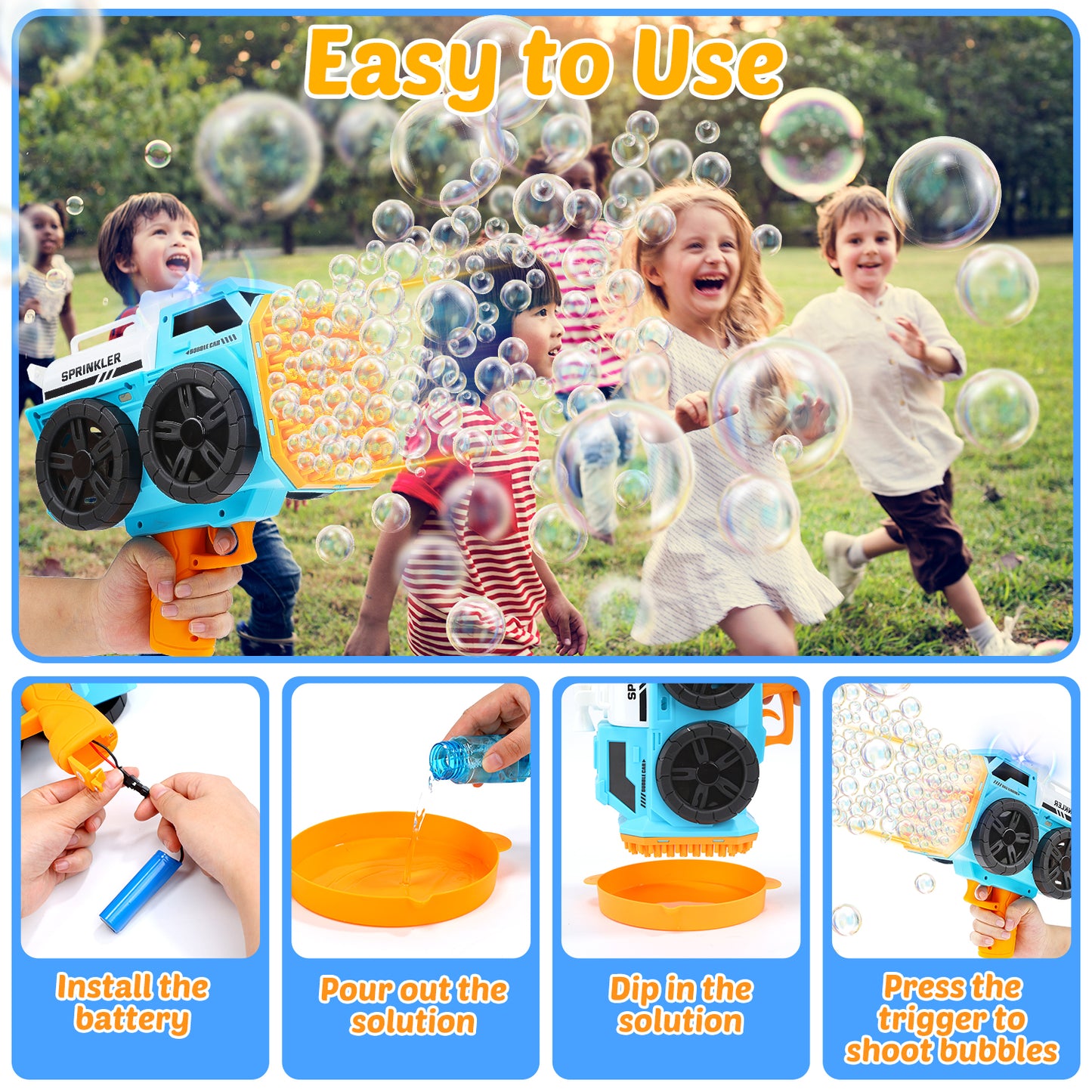 Eaglestone Bubble Machine Gun for Kids, 139 Hole Automatic Bubbles Wand