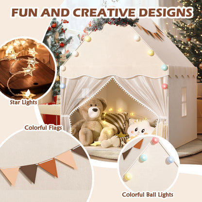 EagleStone Kids Play Tent with Star Light and Padded Mat, Playhouse for Kids, Neutral Color Play Room Furniture, Indoor Bed Tent Gift Toys for Toddle 3,4,5,6-Year-Old Girls,Boys, Girls,