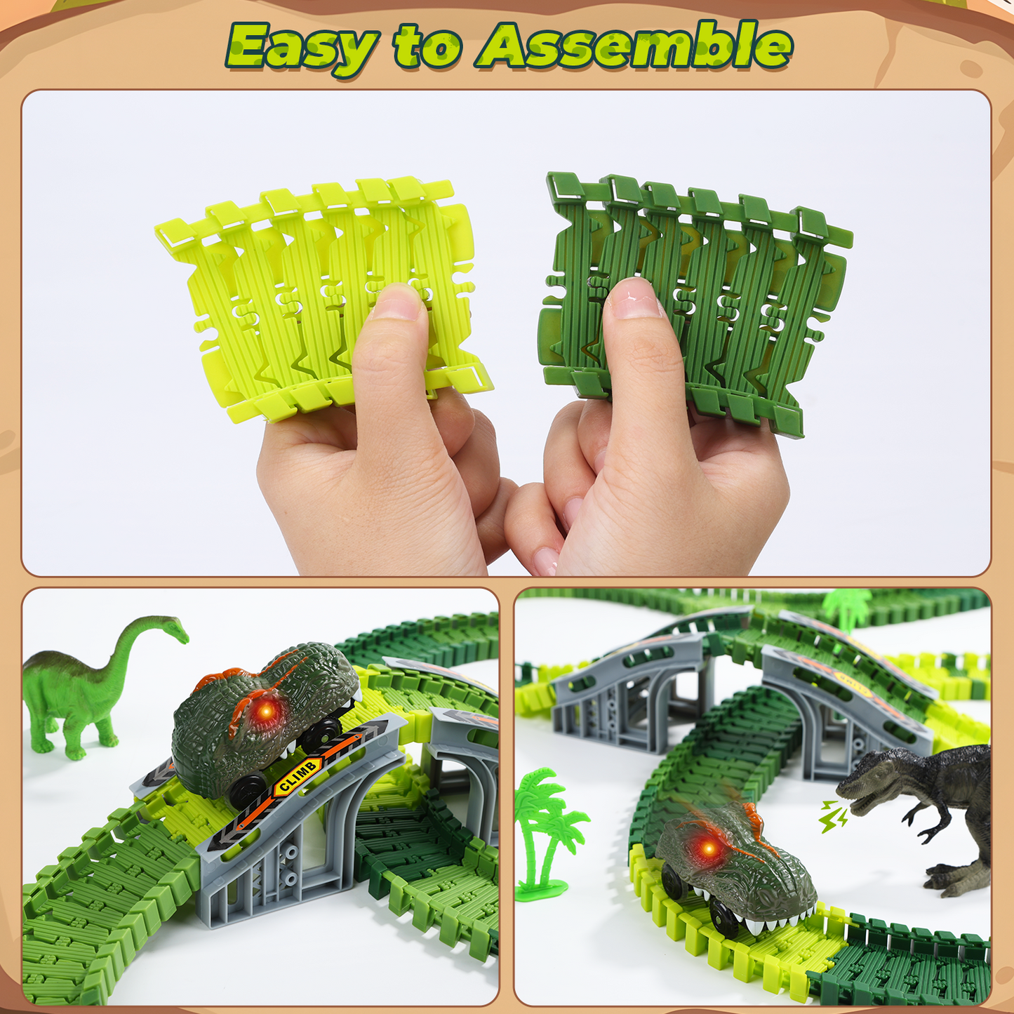 EagleStone Dinosaur Race Track Set for Kids – 233 PCS Flexible Race Tracks,2 Electric Dino Cars with Light, 2 Dino Figures,Christmas Birthday Gift to 3-8 Year Old Boys and Girls