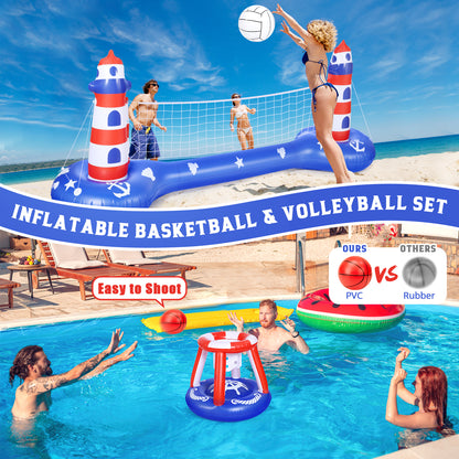 EagleStone Pool Volleyball Net & Basketball Hoop