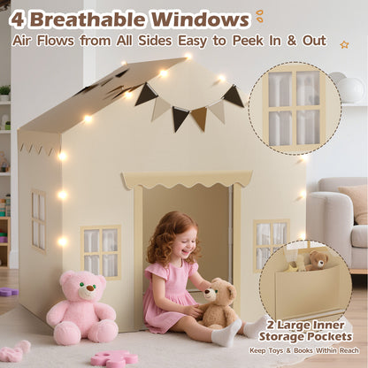 EagleStone 2-in-1 Kids Tent,Large Play Tent with Padded Mat and Lights,Kids Playhouse with 2 Doors & 4 Windows,2 Large Side Pockets,Indoor Outdoor Kid Play Tent for Toddlers,53" x40" x 51