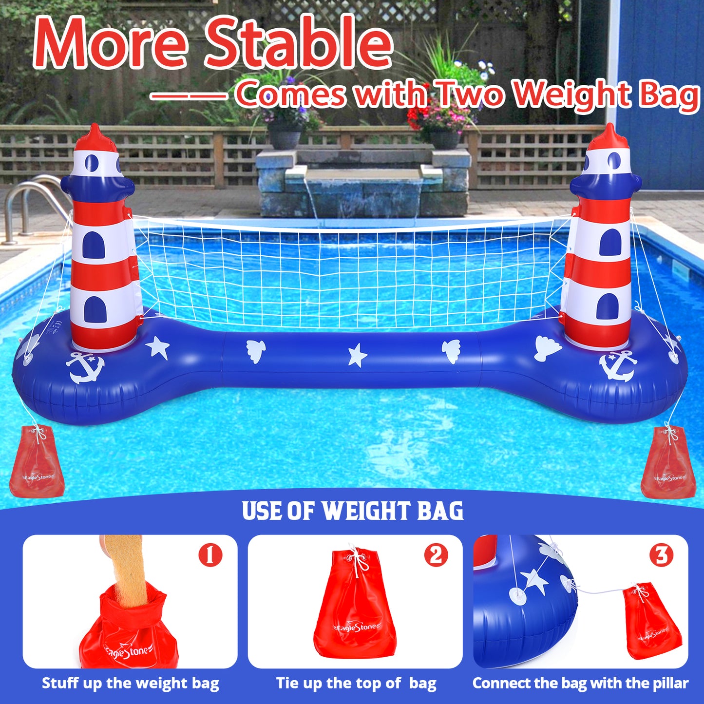 EagleStone Pool Volleyball Net & Basketball Hoop