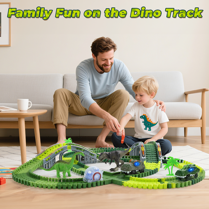 EagleStone Dinosaur Race Track Set for Kids – 233 PCS Flexible Race Tracks,2 Electric Dino Cars with Light, 2 Dino Figures,Christmas Birthday Gift to 3-8 Year Old Boys and Girls