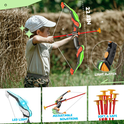 EagleStone 2 Pack Kids Bow and Arrow with LED Light,Archery Set with Standing Target, Bow and Arrow Toys for Kids 4-6 6-8 8-12,Outdoor Games Toys for Boys Girls