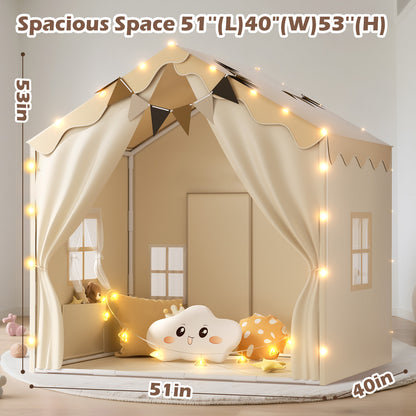 EagleStone 2-in-1 Kids Tent,Large Play Tent with Padded Mat and Lights,Kids Playhouse with 2 Doors & 4 Windows,2 Large Side Pockets,Indoor Outdoor Kid Play Tent for Toddlers,53" x40" x 51