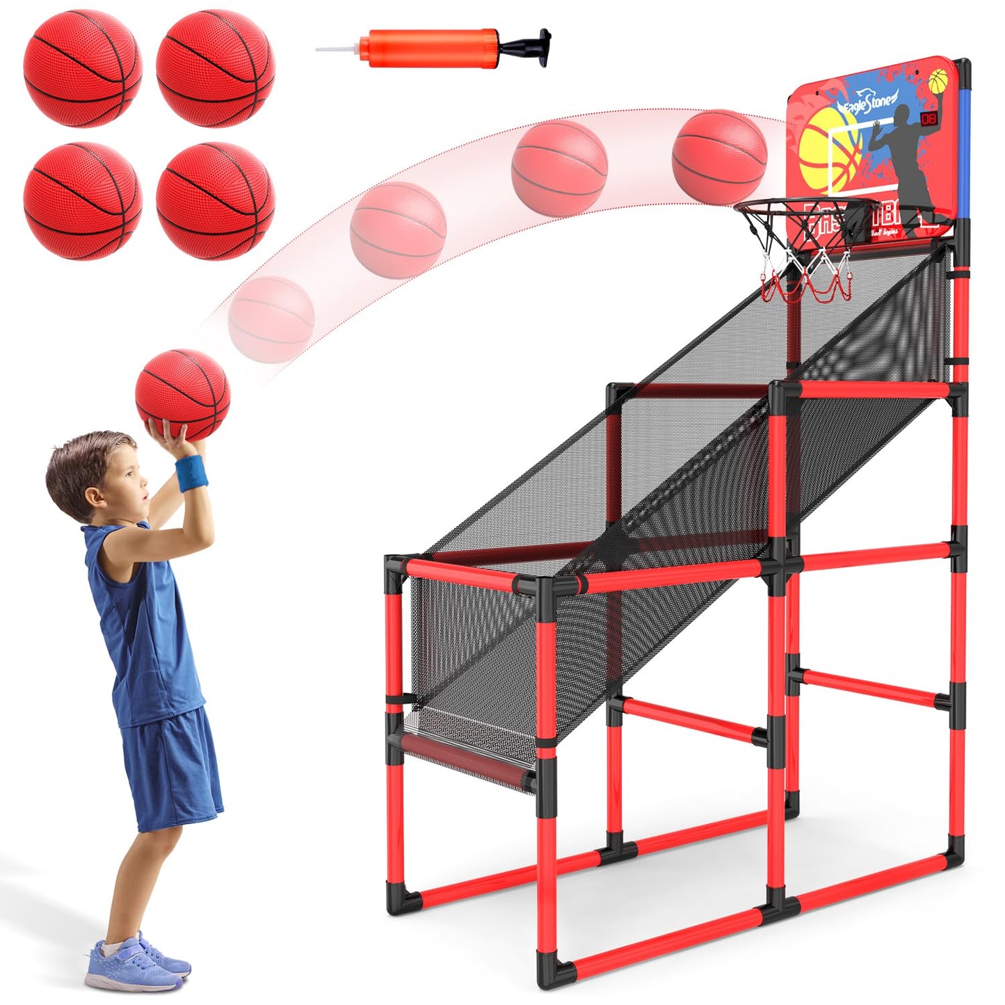 EagleStone Kids Basketball Hoop Arcade Game W/Electronic Scoreboard Cheer Sound