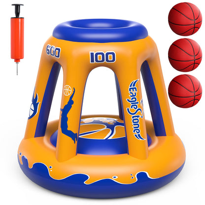 EagleStone Inflatable Floating Basketball Hoop - 47" Pool Toy for Kids Ages 4-8 & 8-12, 3 Basketballs/Pump, Summer Outdoor Water Game, Yellow