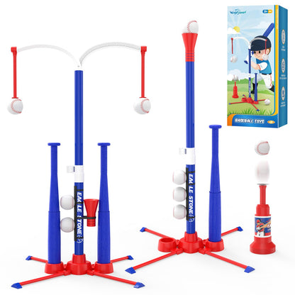 EagleStone 3-in-1 Toddler T Ball Set for Kids 3-5 5-8, 2 Baseball Bats, Adjustable Height Hanging Tee, Tball Batting Stand, Ball Launcher, Outdoor/Indoor Baseball Toys,Backyard Sports Gift