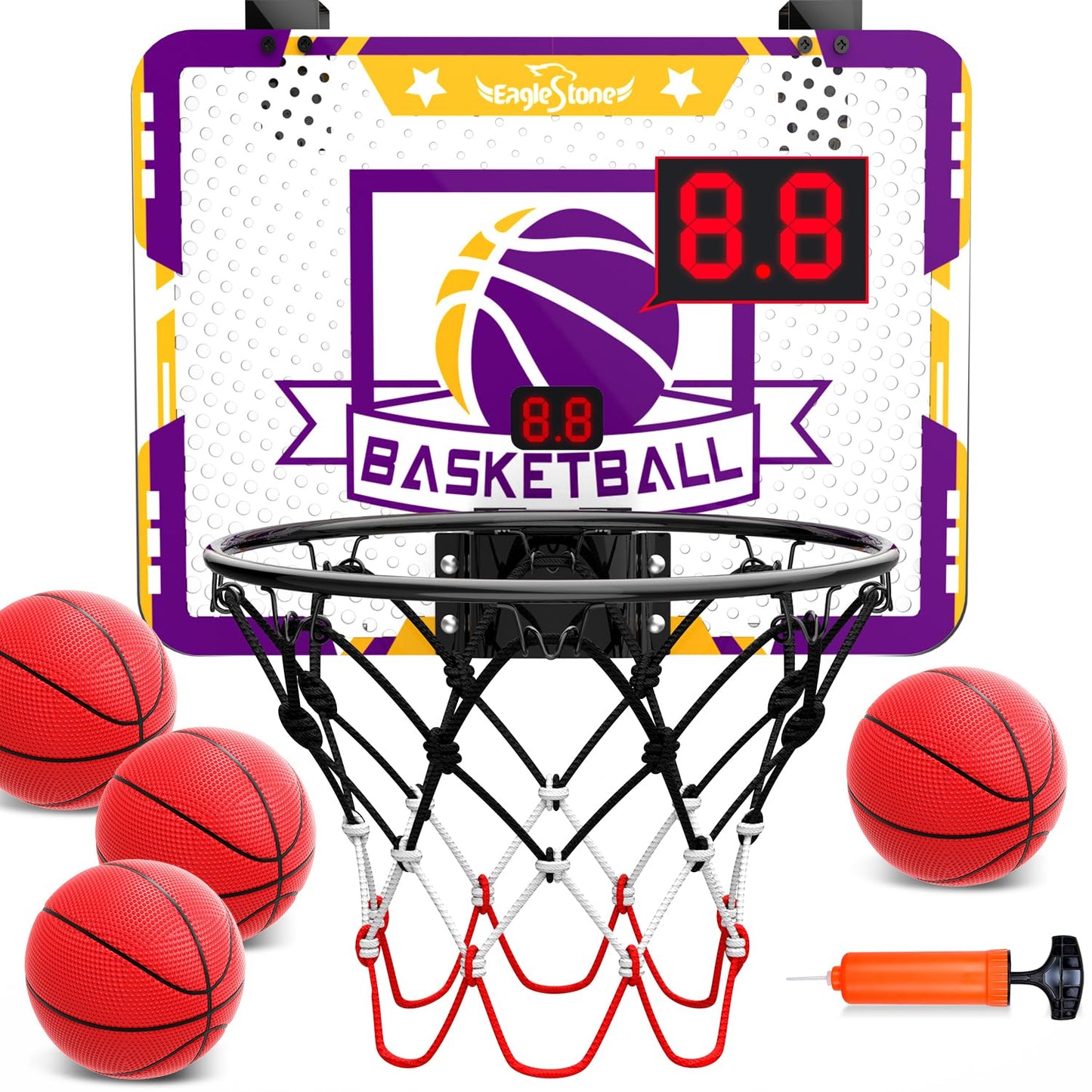 EagleStone Indoor Mini Basketball Hoop Set for Kids with Electronic Score Record