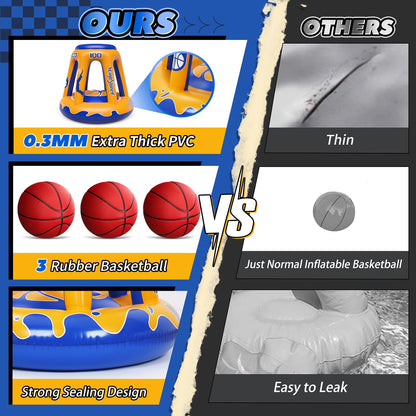 EagleStone Inflatable Floating Basketball Hoop - 47" Pool Toy for Kids Ages 4-8 & 8-12, 3 Basketballs/Pump, Summer Outdoor Water Game, Yellow