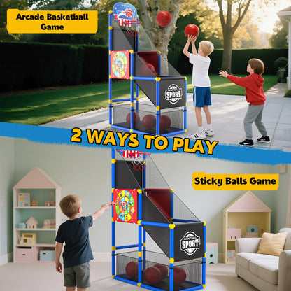 EagleStone 2-in-1 Kids Arcade Basketball Hoop with Dart Board,4 Balls Adjustable Height Basketball Toy Indoor Outdoor Carnival Games Gift for Boys Girls Toddlers Ages 3-12 Years Old,Pump Included