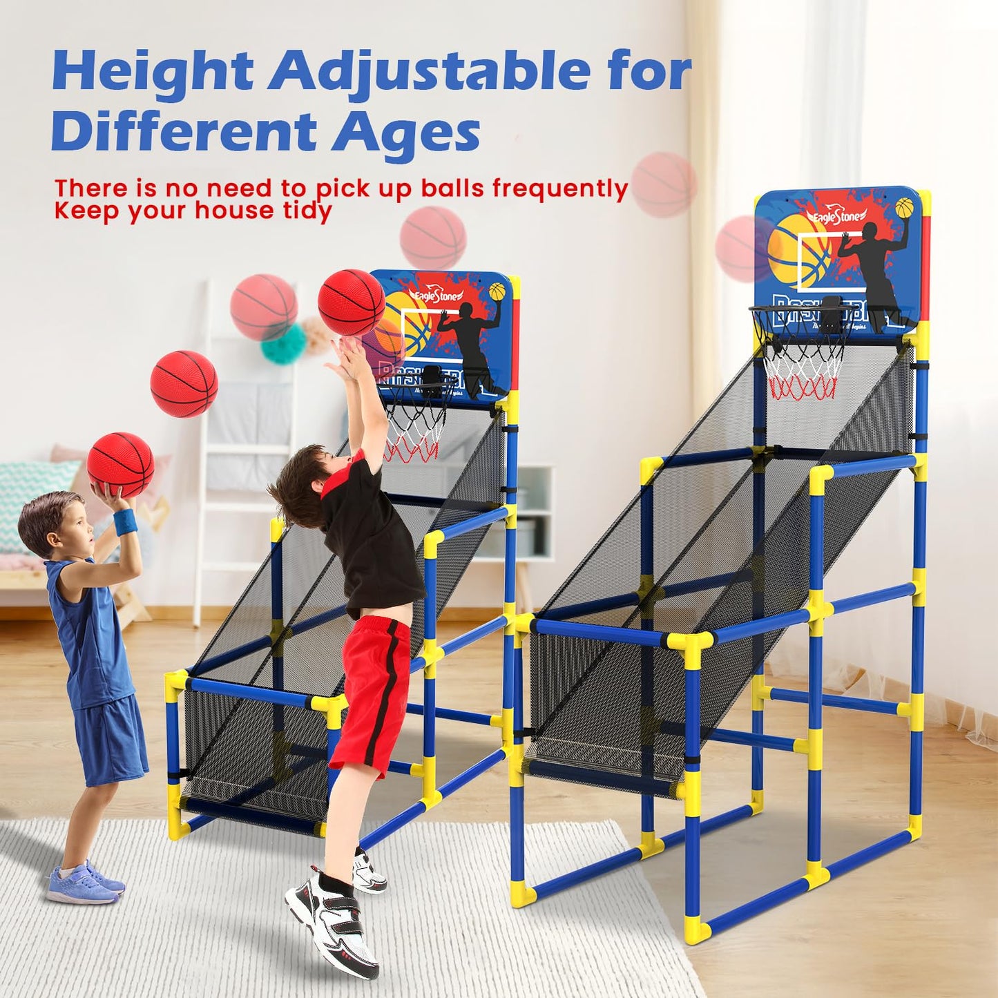 EagleStone Kids Basketball Hoop Arcade Game，4 Balls Indoor and Outodor