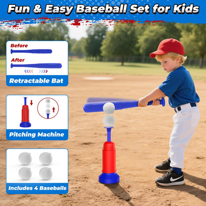 EagleStone 4-in-1 Toddler Basketball Hoop and T Ball Set, Adjustable Height Basketball Hoop,Tee Ball & Ring Toss Toy, Outdoor Indoor Sports Gift for Boys Girls Toddlers Ages 3-8