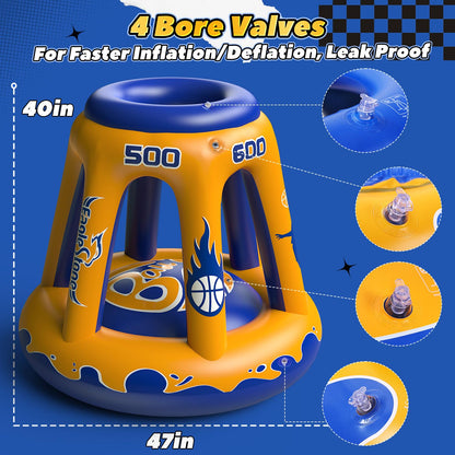 EagleStone Inflatable Floating Basketball Hoop - 47" Pool Toy for Kids Ages 4-8 & 8-12, 3 Basketballs/Pump, Summer Outdoor Water Game, Yellow
