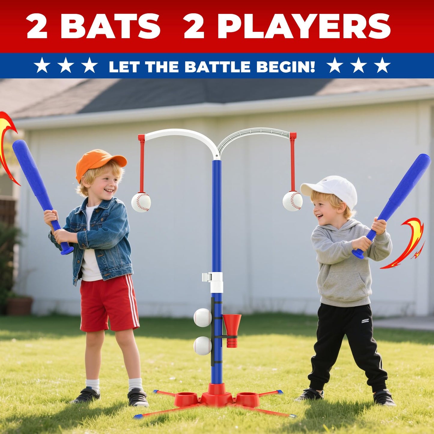 EagleStone 3-in-1 Toddler T Ball Set for Kids 3-5 5-8, 2 Baseball Bats, Adjustable Height Hanging Tee, Tball Batting Stand, Ball Launcher, Outdoor/Indoor Baseball Toys,Backyard Sports Gift