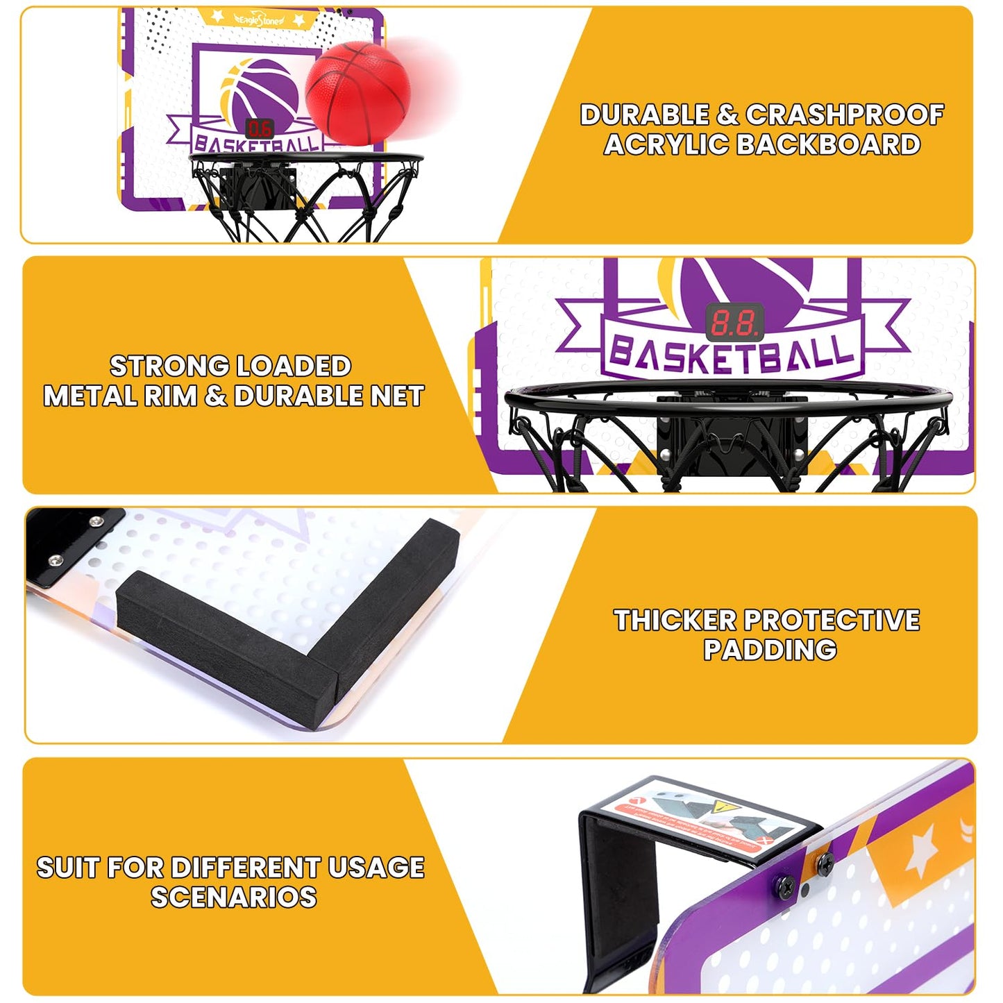 EagleStone Indoor Mini Basketball Hoop Set for Kids with Electronic Score Record