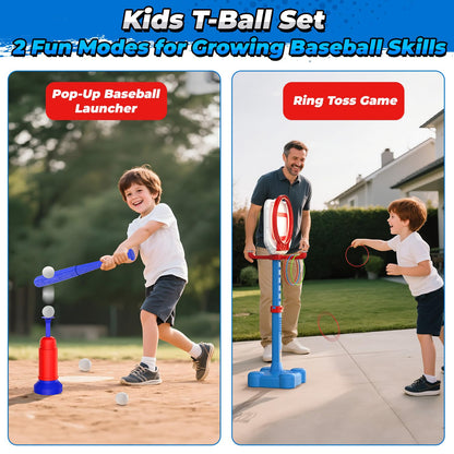 EagleStone 4-in-1 Toddler Basketball Hoop and T Ball Set, Adjustable Height Basketball Hoop,Tee Ball & Ring Toss Toy, Outdoor Indoor Sports Gift for Boys Girls Toddlers Ages 3-8