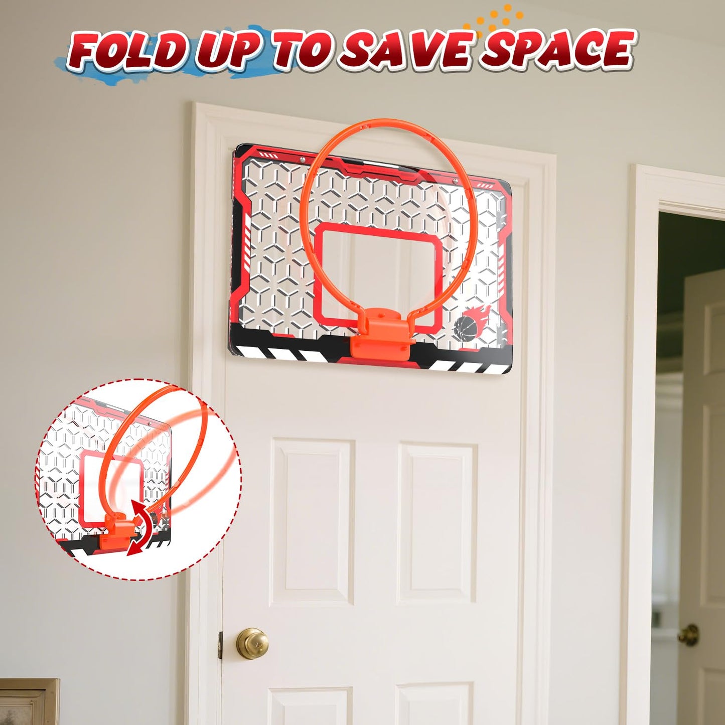 EagleStone Mini Basketball Hoop for Door & Wall, Foldable Rim with 3 Balls and Pump, Indoor Basketball Toy Game Set for Kids Adults, Bedroom Office Sports Gift