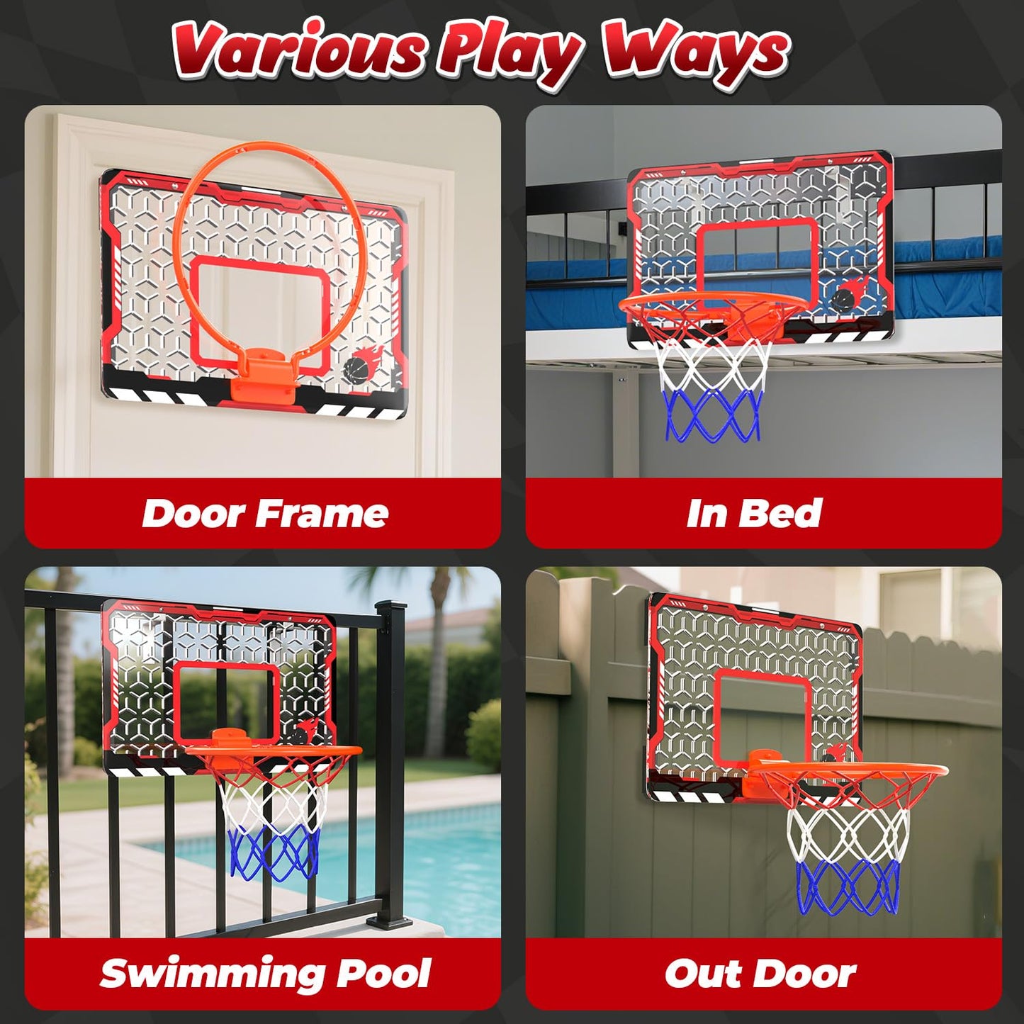 EagleStone Mini Basketball Hoop for Door & Wall, Foldable Rim with 3 Balls and Pump, Indoor Basketball Toy Game Set for Kids Adults, Bedroom Office Sports Gift