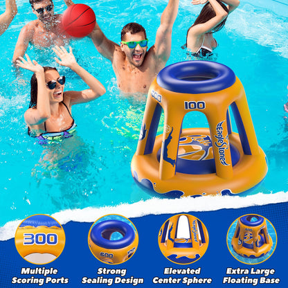 EagleStone Inflatable Floating Basketball Hoop - 47" Pool Toy for Kids Ages 4-8 & 8-12, 3 Basketballs/Pump, Summer Outdoor Water Game, Yellow