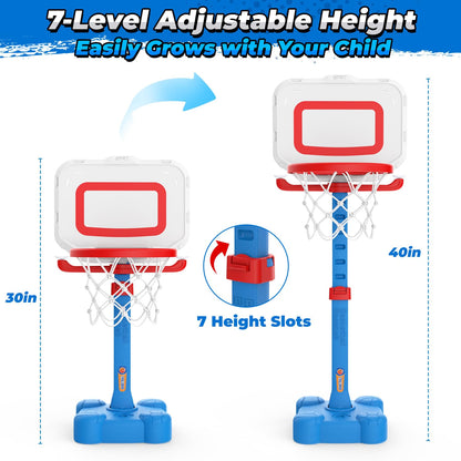 EagleStone 4-in-1 Toddler Basketball Hoop and T Ball Set, Adjustable Height Basketball Hoop,Tee Ball & Ring Toss Toy, Outdoor Indoor Sports Gift for Boys Girls Toddlers Ages 3-8