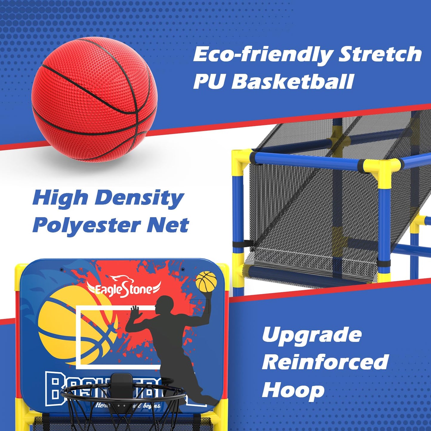 EagleStone Kids Basketball Hoop Arcade Game，4 Balls Indoor and Outodor