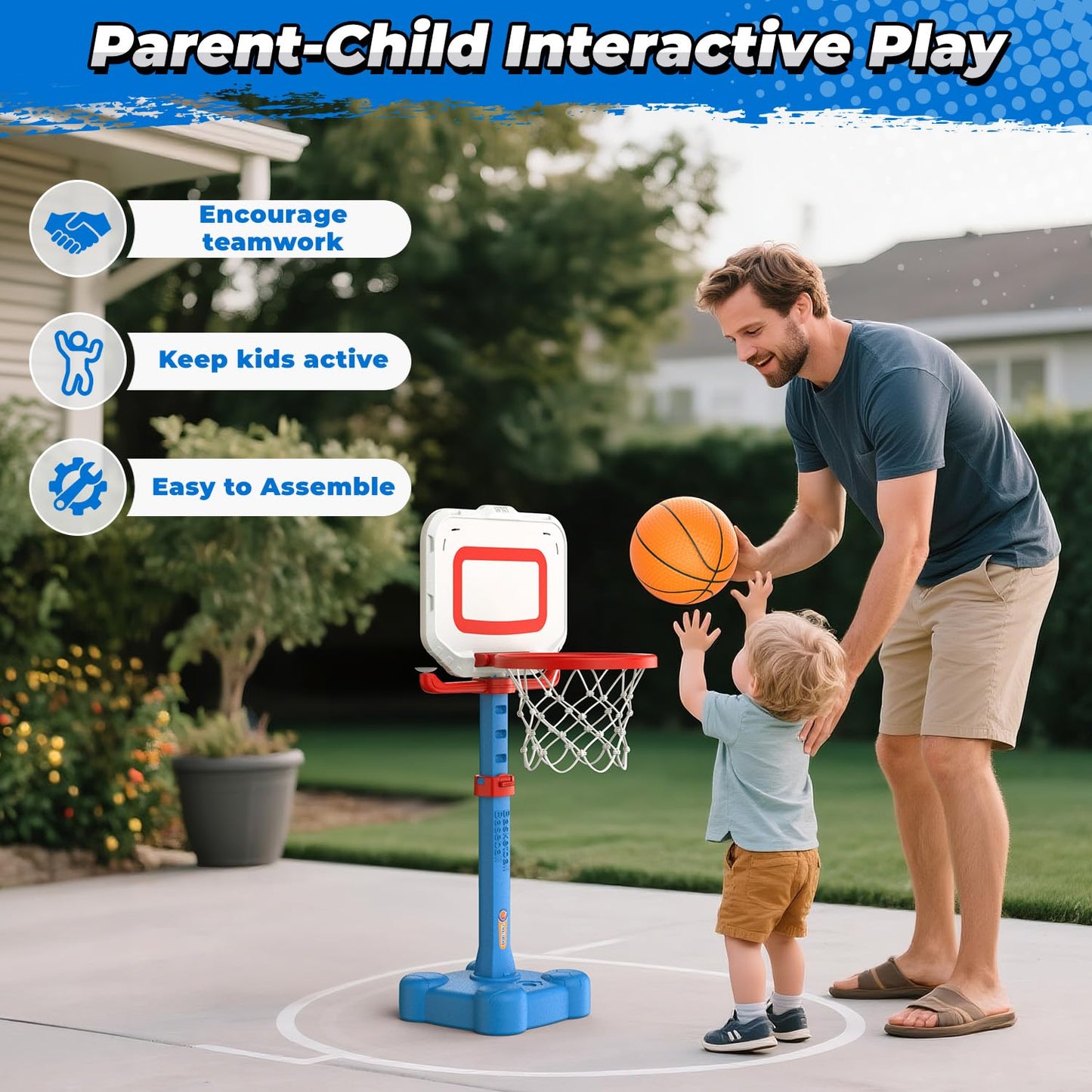 EagleStone 4-in-1 Toddler Basketball Hoop and T Ball Set, Adjustable Height Basketball Hoop,Tee Ball & Ring Toss Toy, Outdoor Indoor Sports Gift for Boys Girls Toddlers Ages 3-8