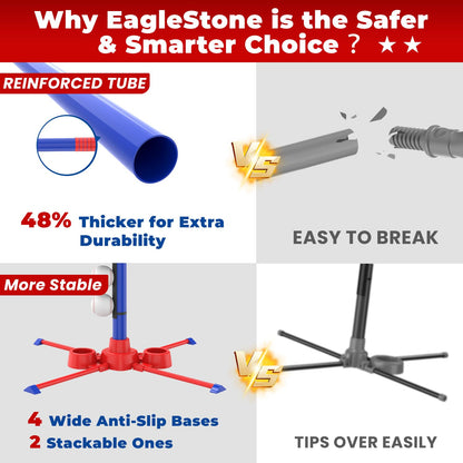 EagleStone 3-in-1 Toddler T Ball Set for Kids 3-5 5-8, 2 Baseball Bats, Adjustable Height Hanging Tee, Tball Batting Stand, Ball Launcher, Outdoor/Indoor Baseball Toys,Backyard Sports Gift